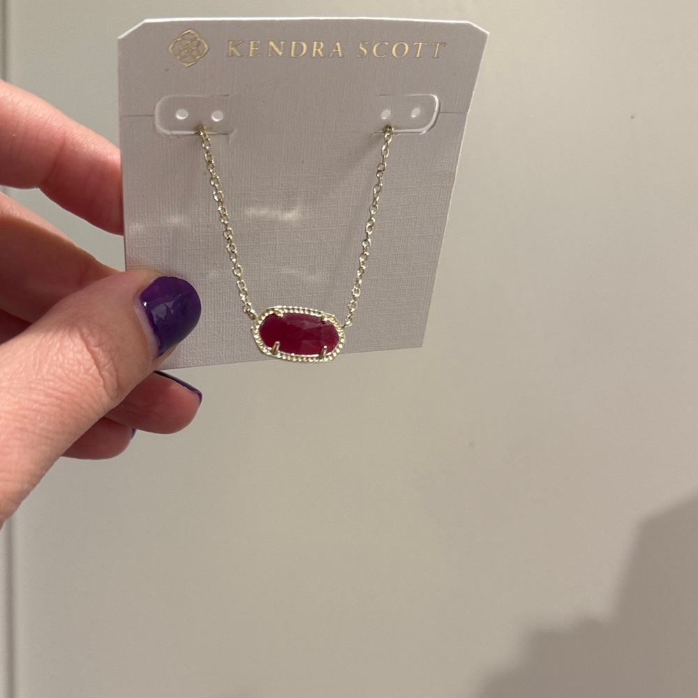 Kendra Scott Gold Necklace with Dark Pink Pendant